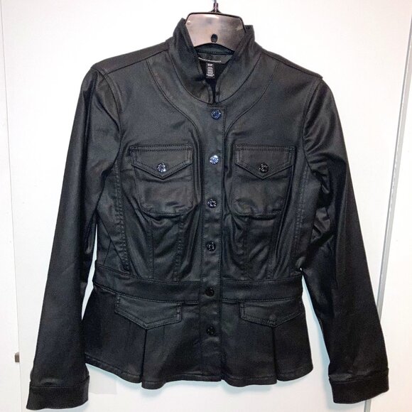 White House Black Market Jackets & Blazers - WHBM BLACK COATED JACKET with FRONT FLAP POCKETS and PLEATED PEPLUM BOTTOM
